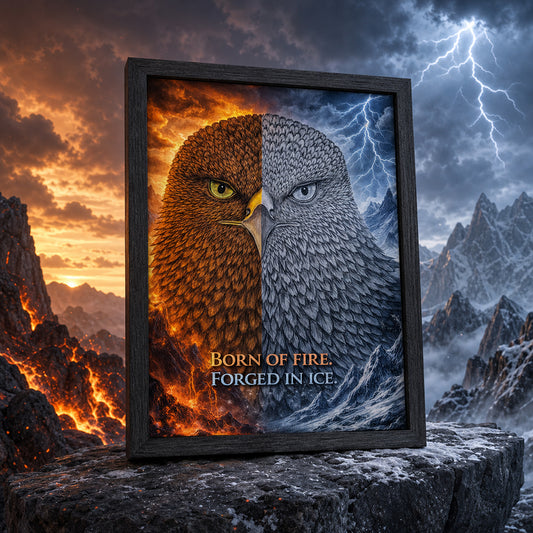 Wandposter mit Kunstdruck – Born in fire – forged in ice