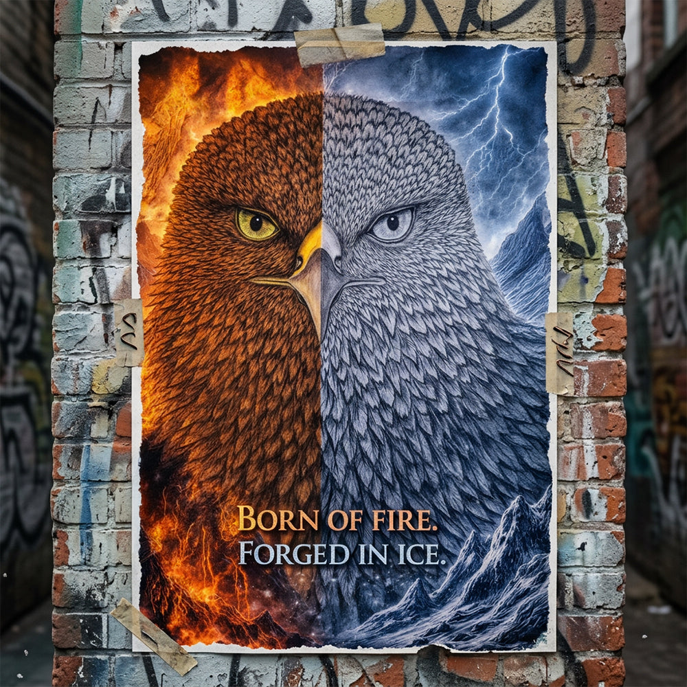 Muurposter met artistieke print - Born in fire - forged in ice